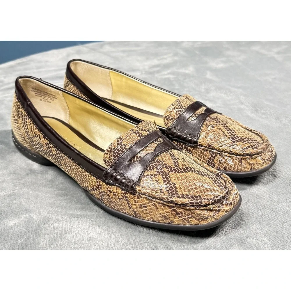 Anne Klein iFlex Loafers Womens 8.5 Brown Snake Print Penny Comfort Flats